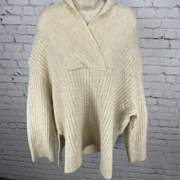 Zara Beige Knit Oversized Boxy Pullover Side Slits Sweater Size Large L - Picture 1 of 14